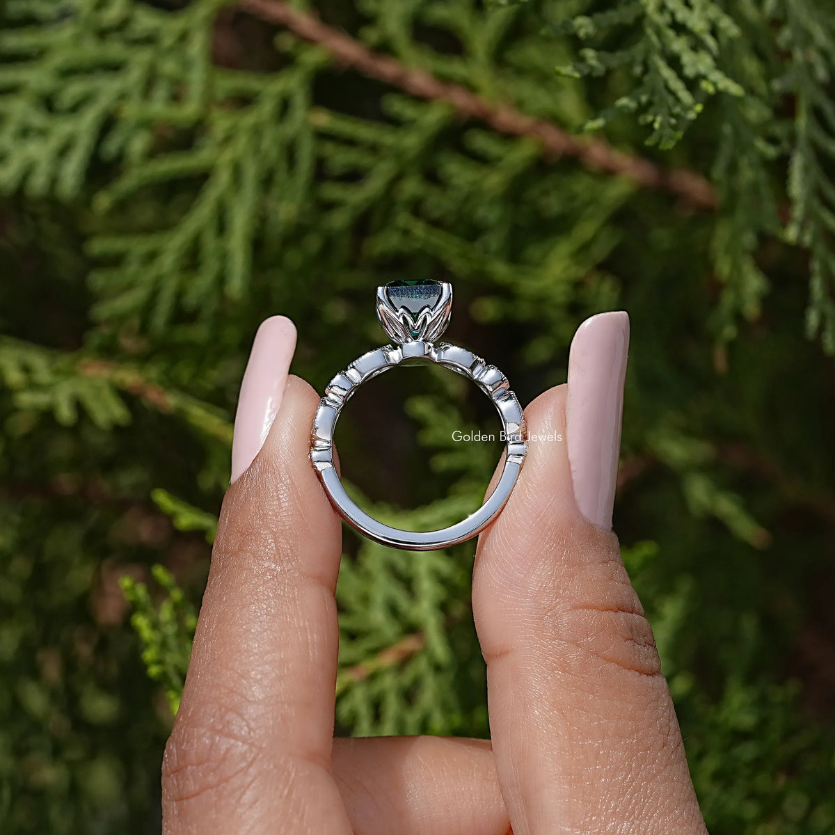 Green Asscher Moissanite Engagement Ring