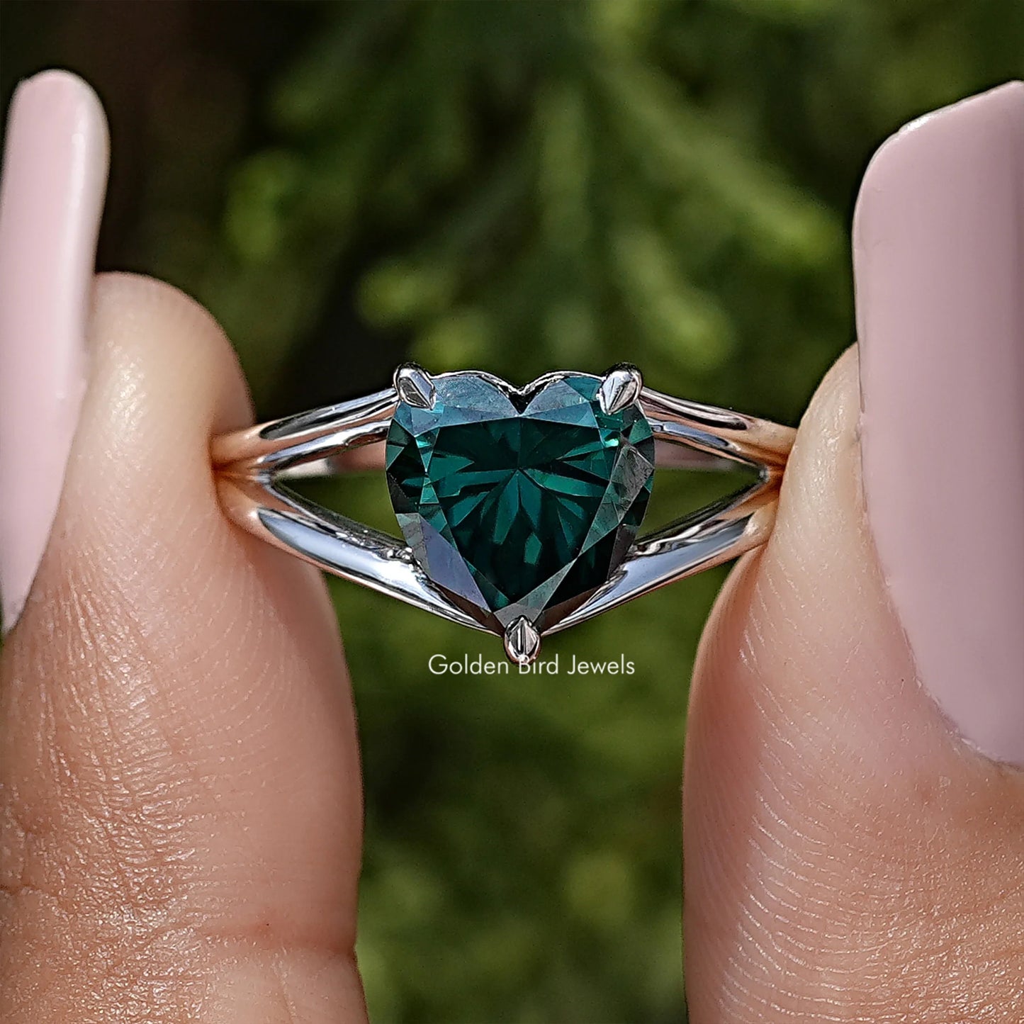 Heart Cut Moissanite Split Shank Wedding Ring