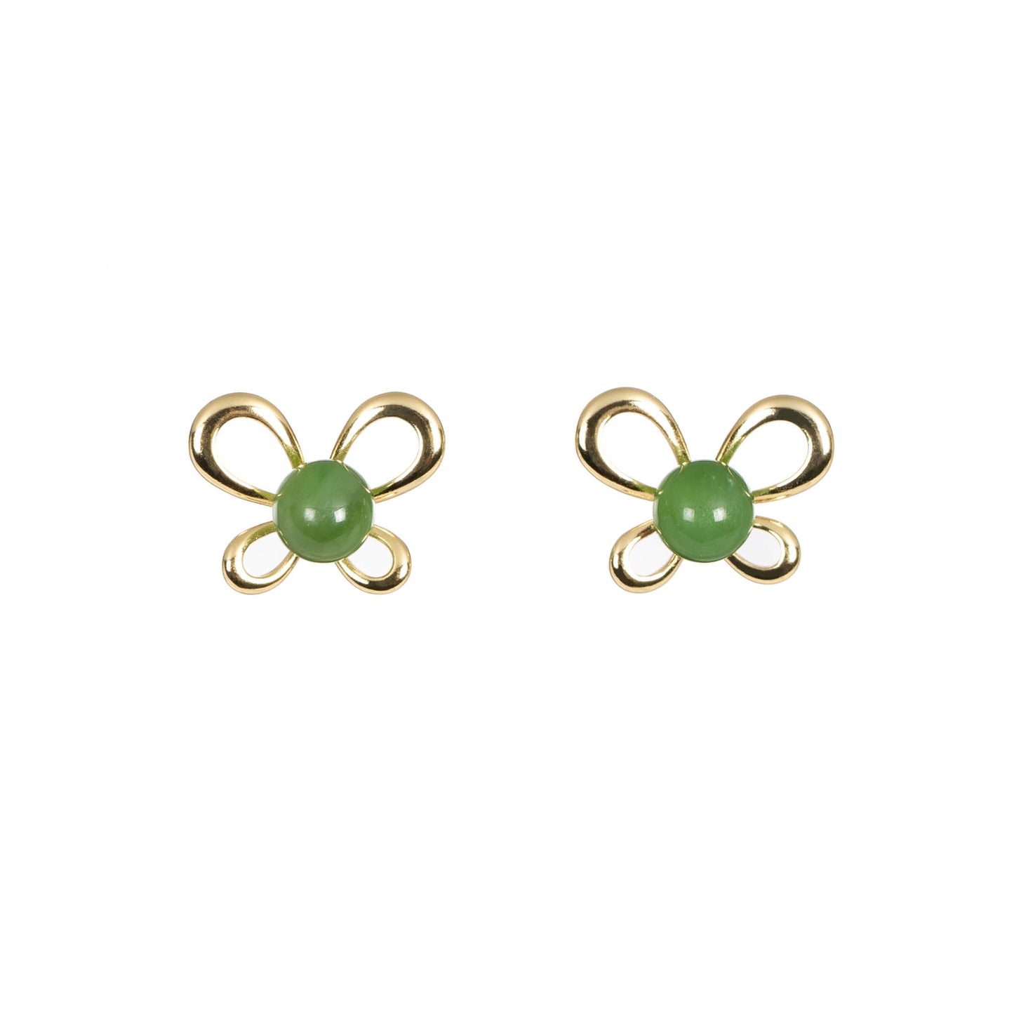Jade Flutter – Green Jade Butterfly Stud Earrings in Gold Vermeil