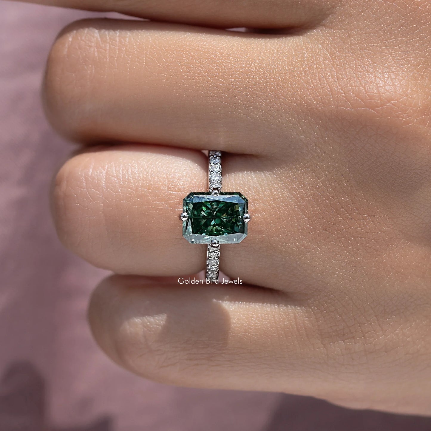 Radiant Cut Moissanite Solitaire Accent Wedding Ring