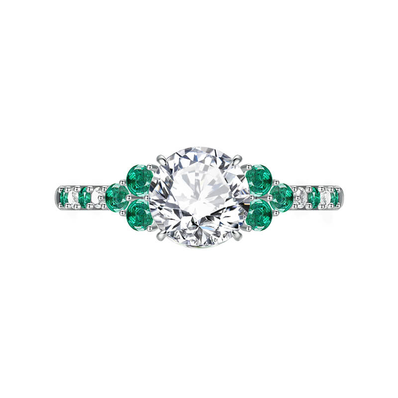 Green Cluster And Round Moissanite Pave Engagement Ring