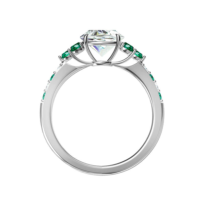 Green Cluster And Round Moissanite Pave Engagement Ring