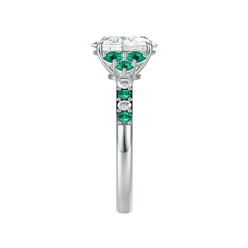Green Cluster And Round Moissanite Pave Engagement Ring