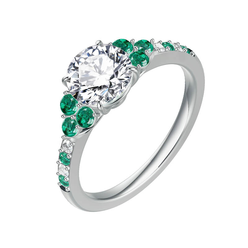 Green Cluster And Round Moissanite Pave Engagement Ring