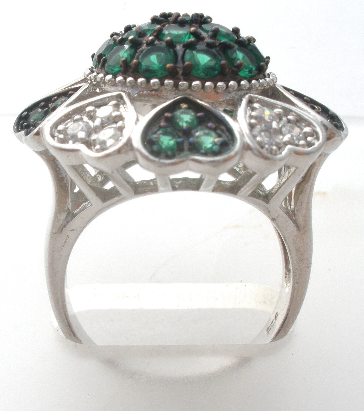 Green Diopside & Topaz Heart Ring Size 7.5