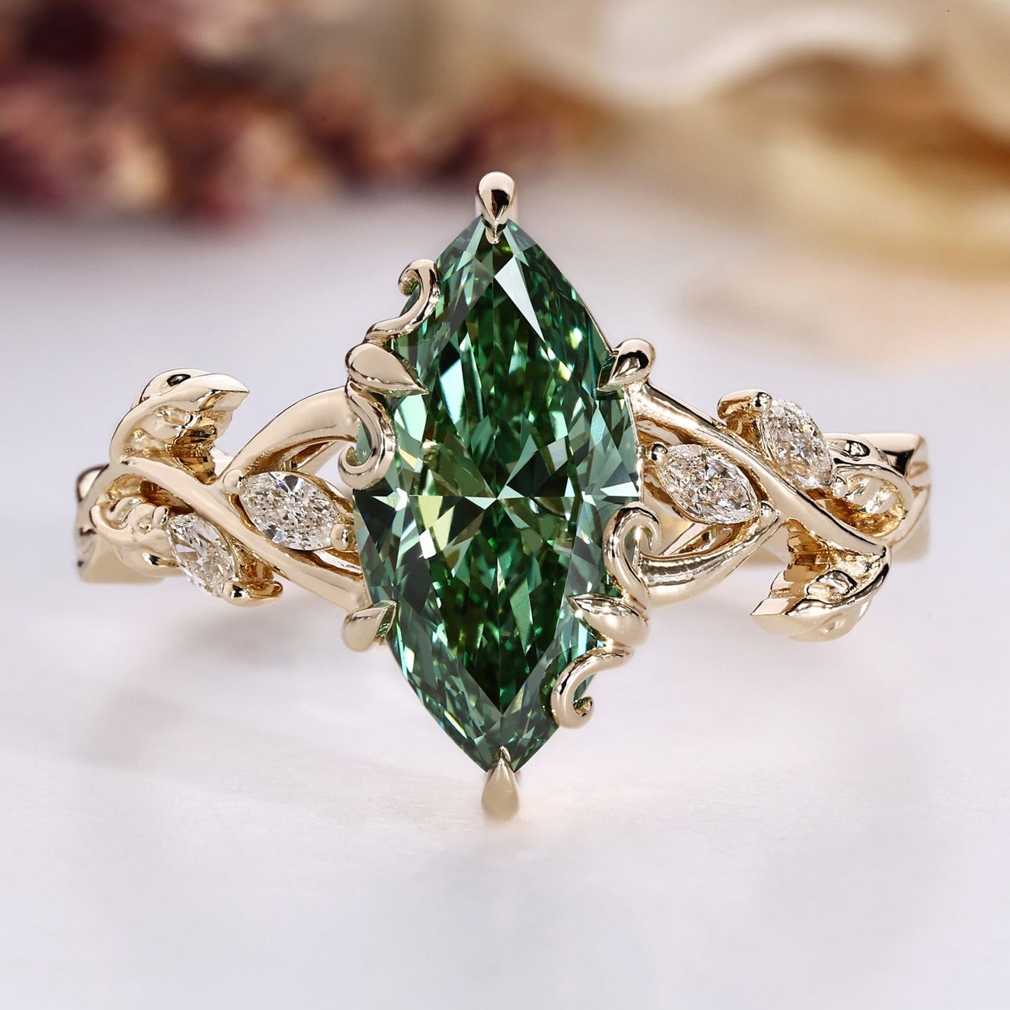 Green Marquise Nature Inspired Engagement Ring