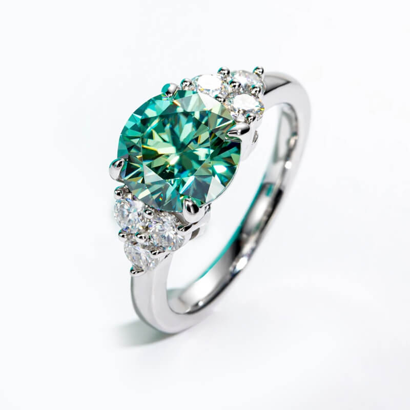 Green Moissanite Side Stone Engagement Ring