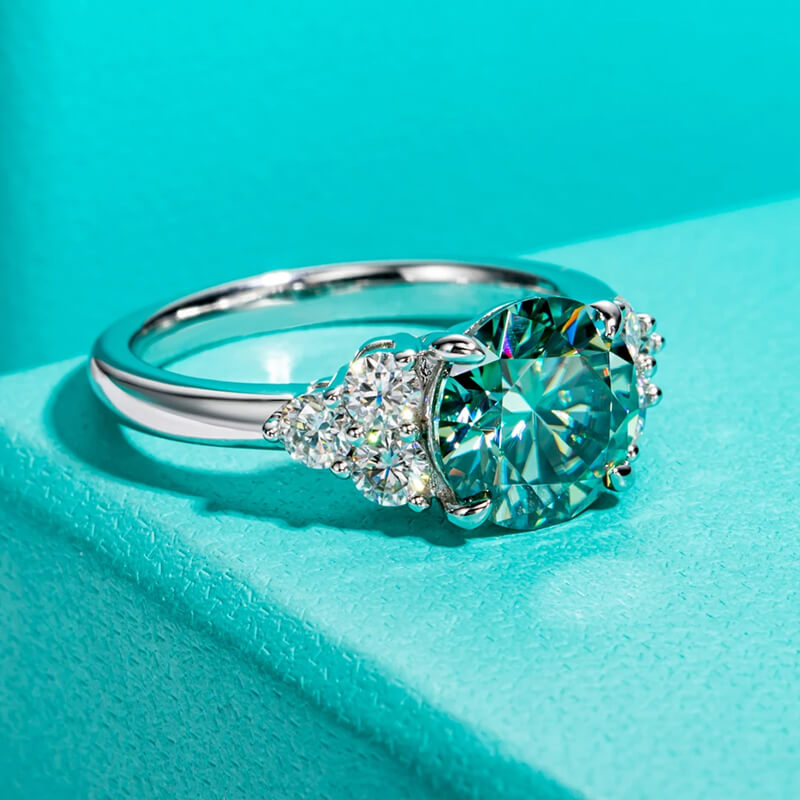 Green Moissanite Side Stone Engagement Ring