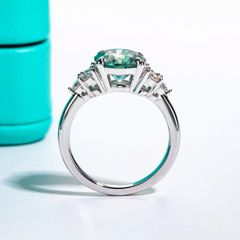 Green Moissanite Side Stone Engagement Ring
