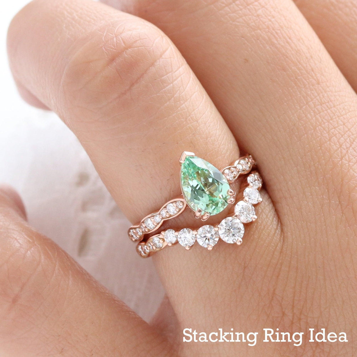 Cora's Mist | 1.5CT Pear Cut Green Sapphire Engagement Ring