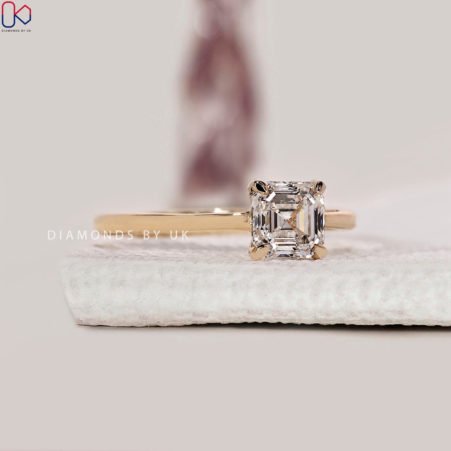 Asscher Cut Solitaire Diamond Ring In Yellow Gold