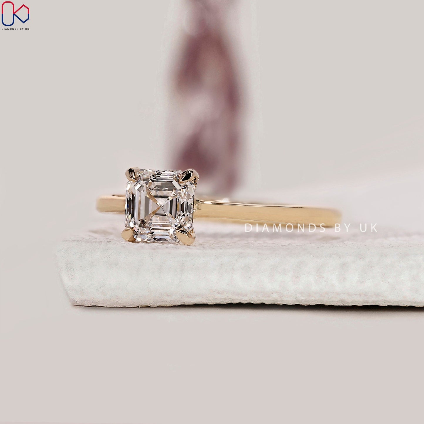 Asscher Cut Solitaire Diamond Ring In Yellow Gold