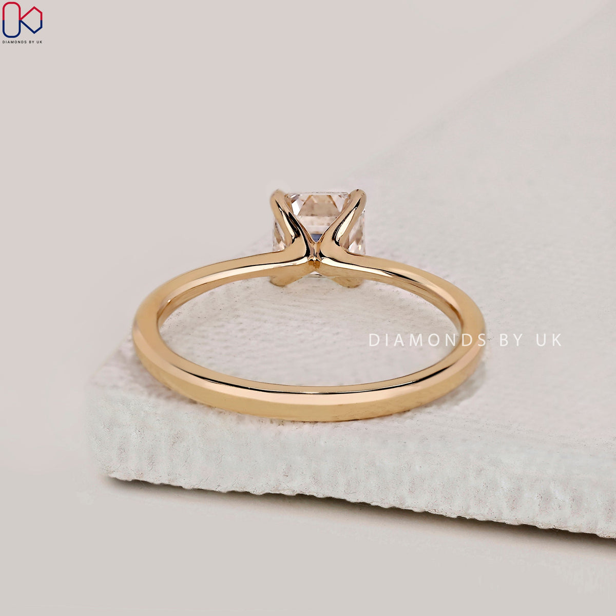 Asscher Cut Solitaire Diamond Ring In Yellow Gold