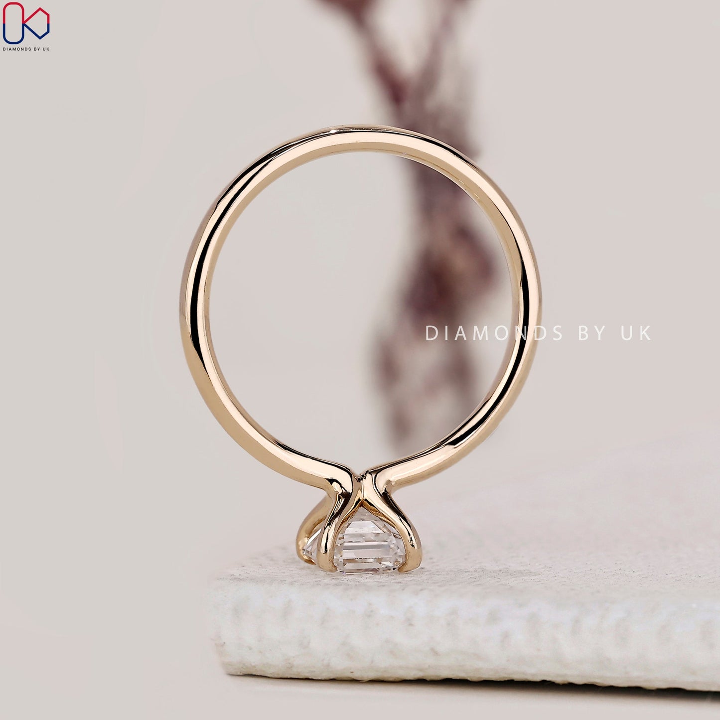 Asscher Cut Solitaire Diamond Ring In Yellow Gold