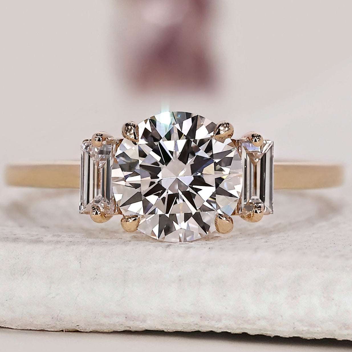 Round Cut 3 Stone Diamond Engagement Ring