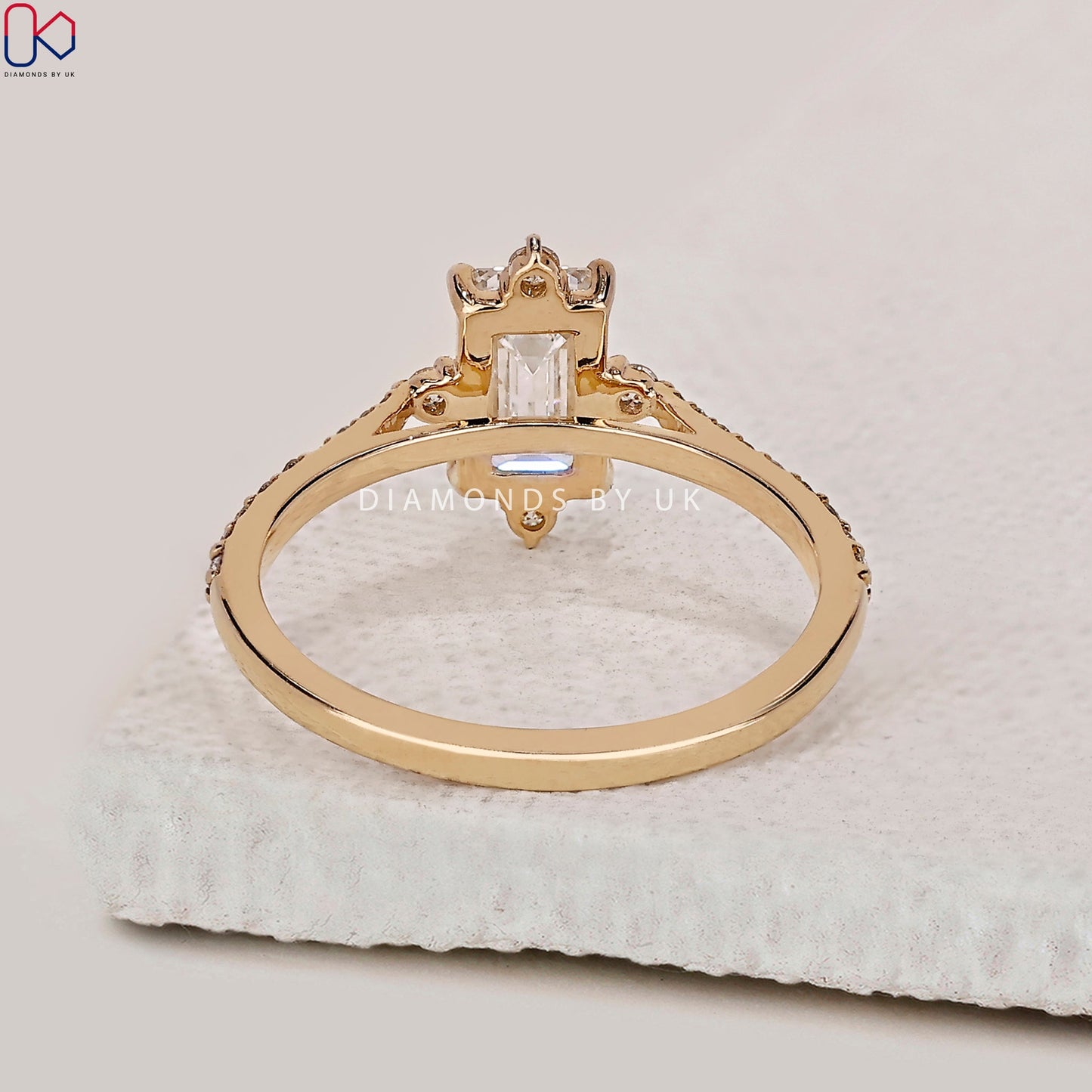 Emerald Diamond Engagement Ring With Tapered Pave Setting