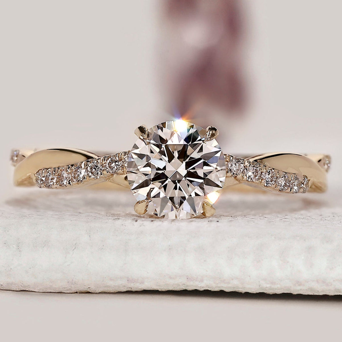 Twisted Pave Round Diamond Engagement Ring