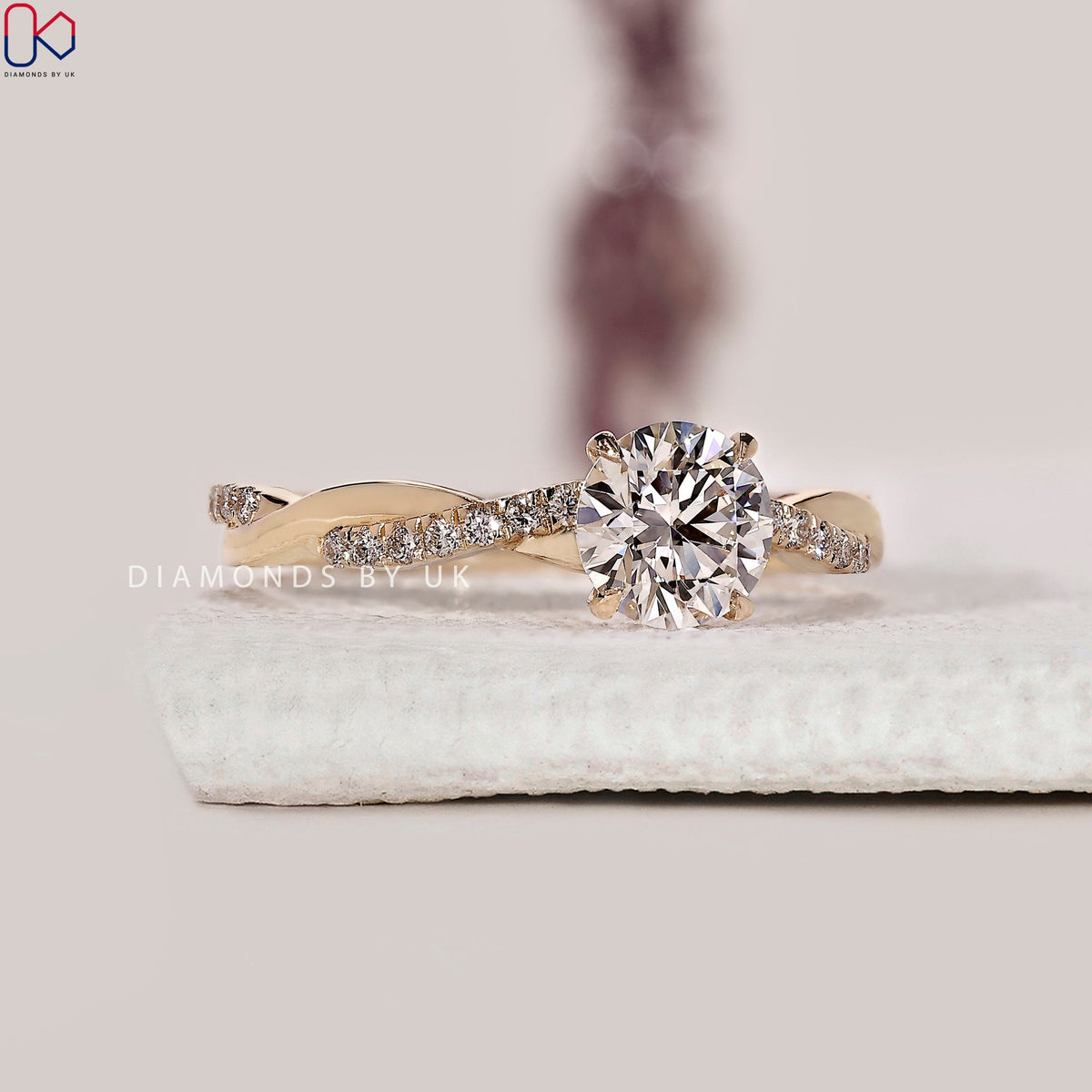 Twisted Pave Round Diamond Engagement Ring