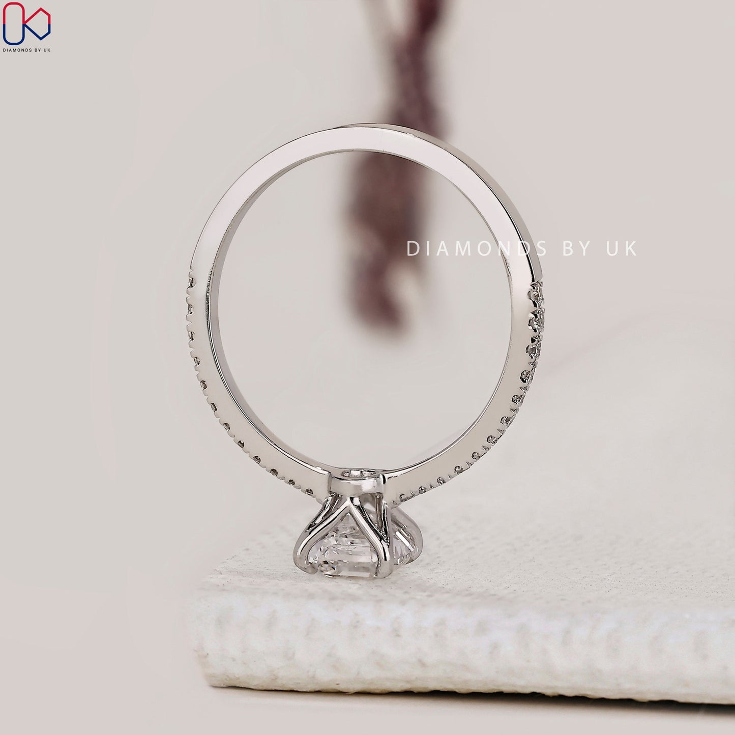 Asscher Diamond Ring With Pave Setting