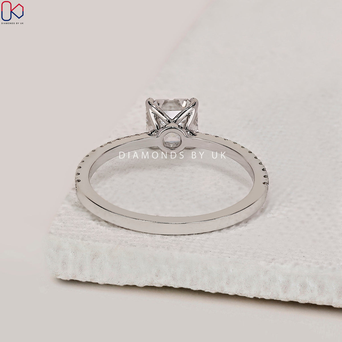 Asscher Diamond Ring With Pave Setting