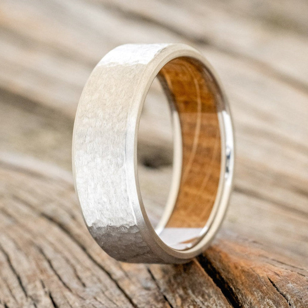 "Hyperion" - Whiskey Barrel Lined Wedding Band With Custom Finish