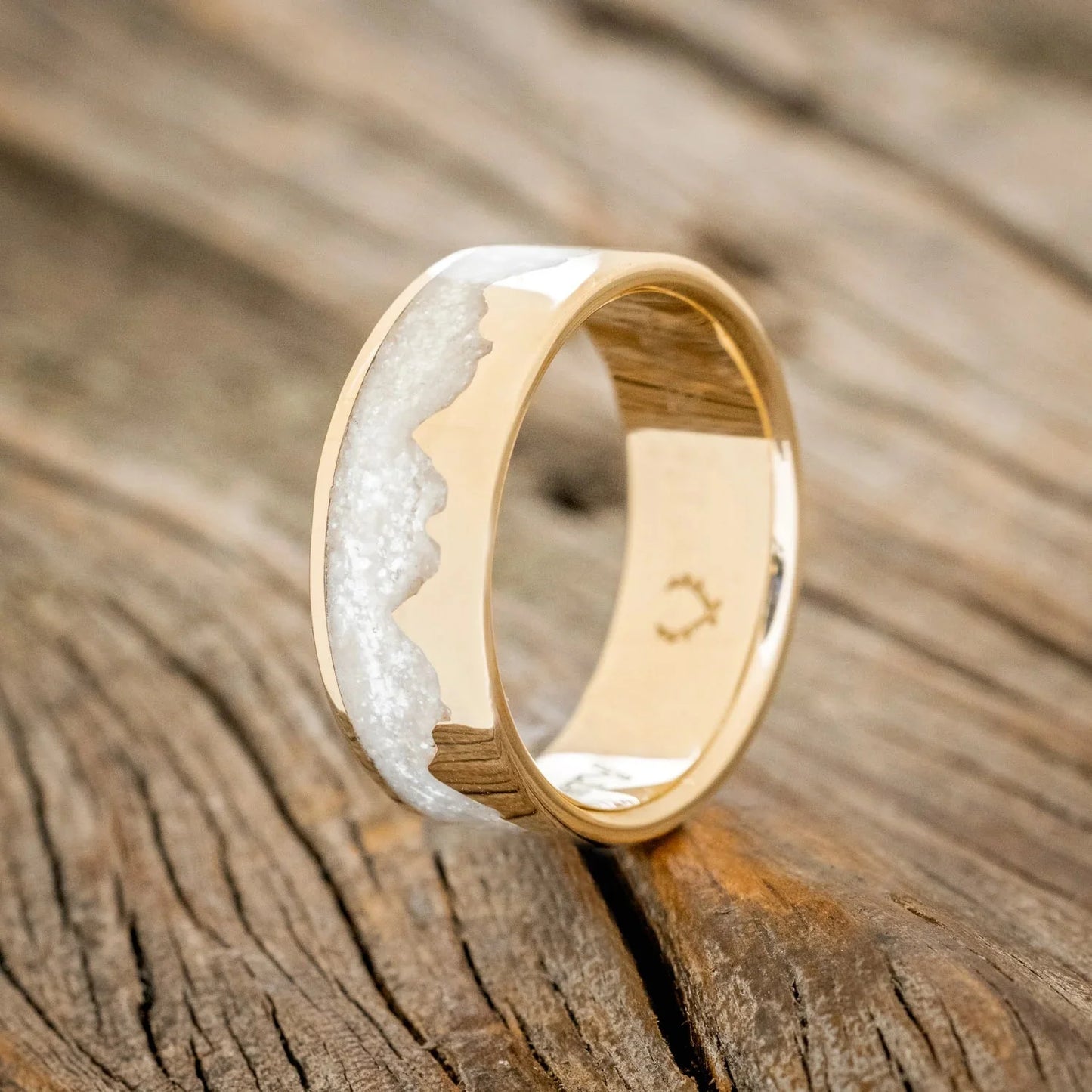 "Helios" - Diamond Dust & 14K Gold Mountain Range Wedding Ring - 14K Yellow Gold (6mm) - Size 9 1/2