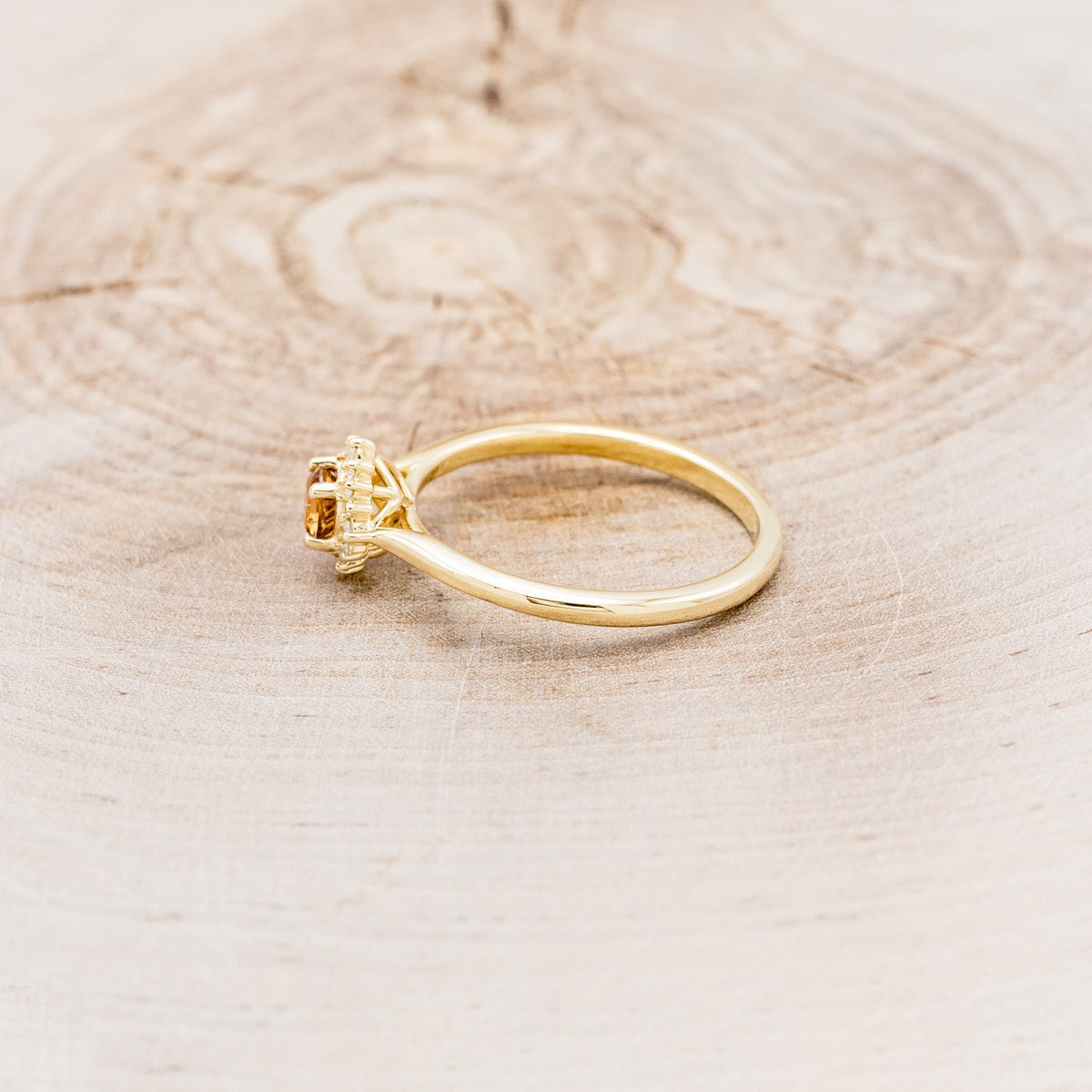 "Myall" - Round Cut Citrine Dainty Engagement Ring With Diamond Halos - 14K Yellow Gold - Size 6