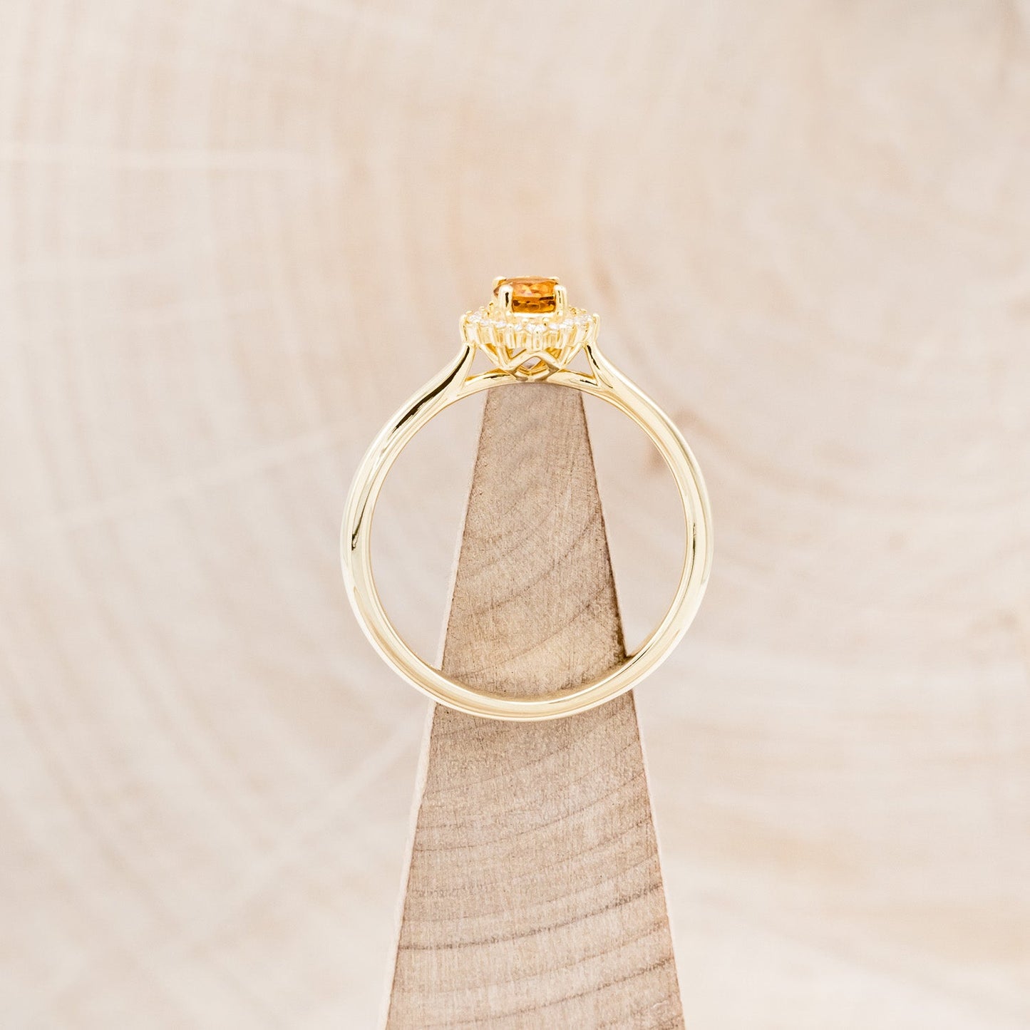 "Myall" - Round Cut Citrine Dainty Engagement Ring With Diamond Halos - 14K Yellow Gold - Size 6