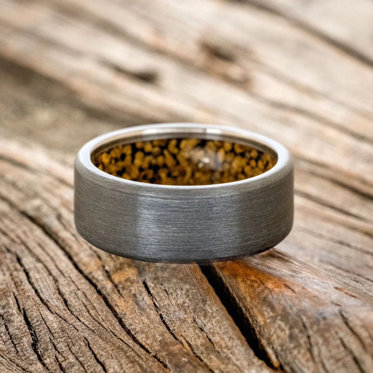 "Hyperion" - Gold Nuggets Lined Wedding Ring With A Brushed Finish - Black Zirconium (8mm) - Size 7 3/4