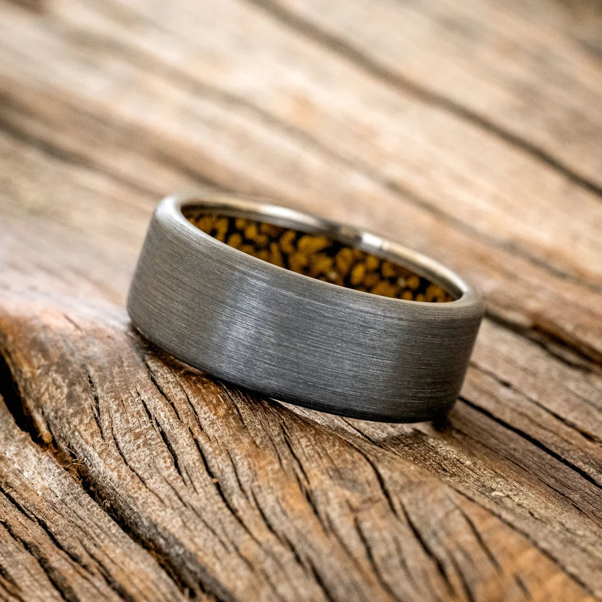 "Hyperion" - Gold Nuggets Lined Wedding Ring With A Brushed Finish - Black Zirconium (8mm) - Size 7 3/4