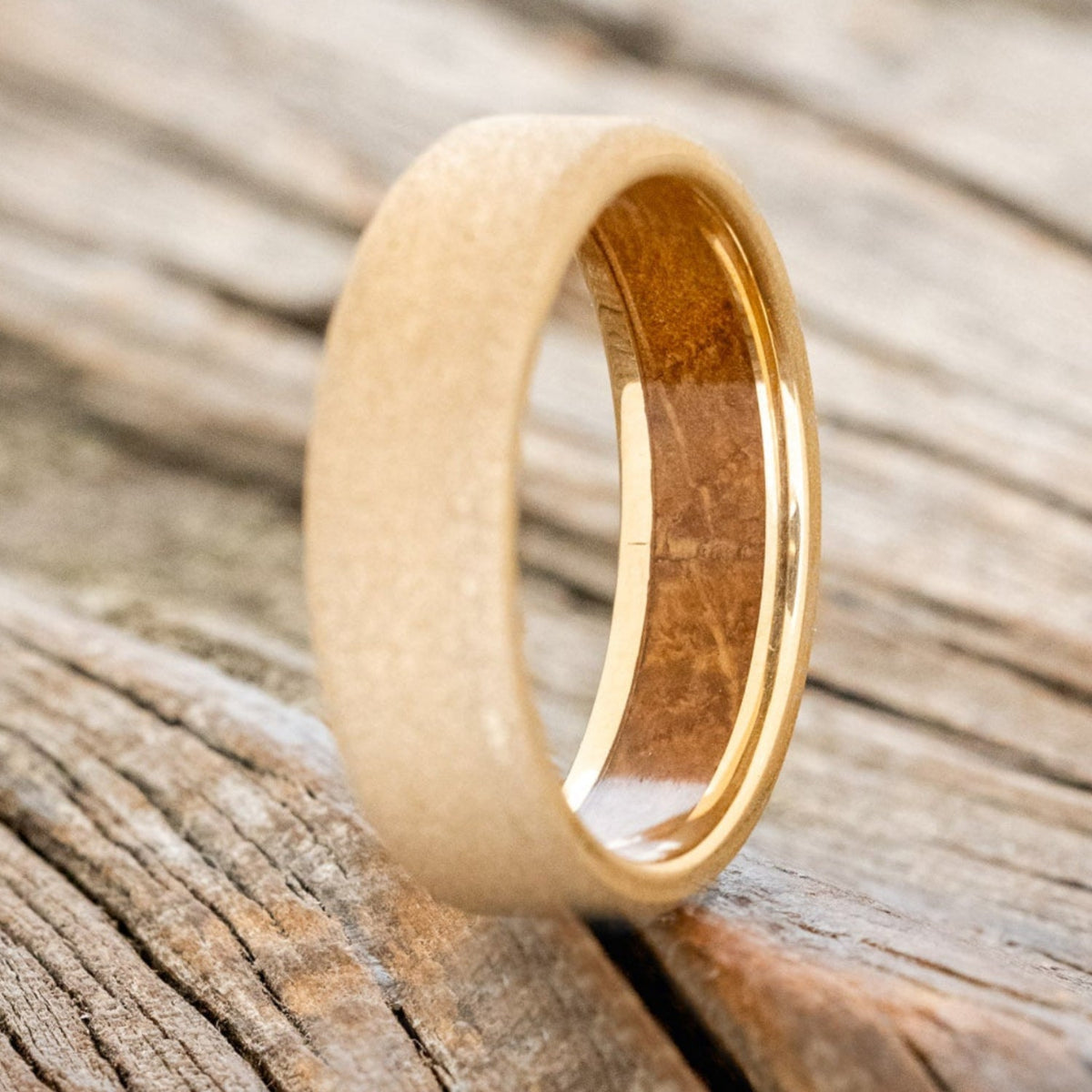"Hyperion" - Whiskey Barrel Lined Wedding Band With Custom Finish