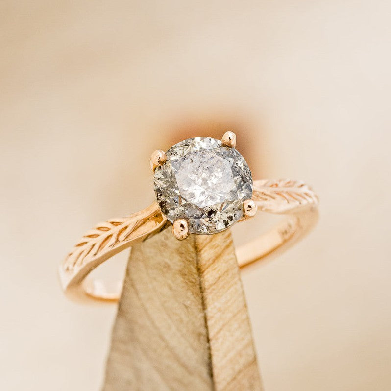 "Hope" - Round Cut Salt & Pepper Diamond Solitaire Engagement Ring With Feather Accents