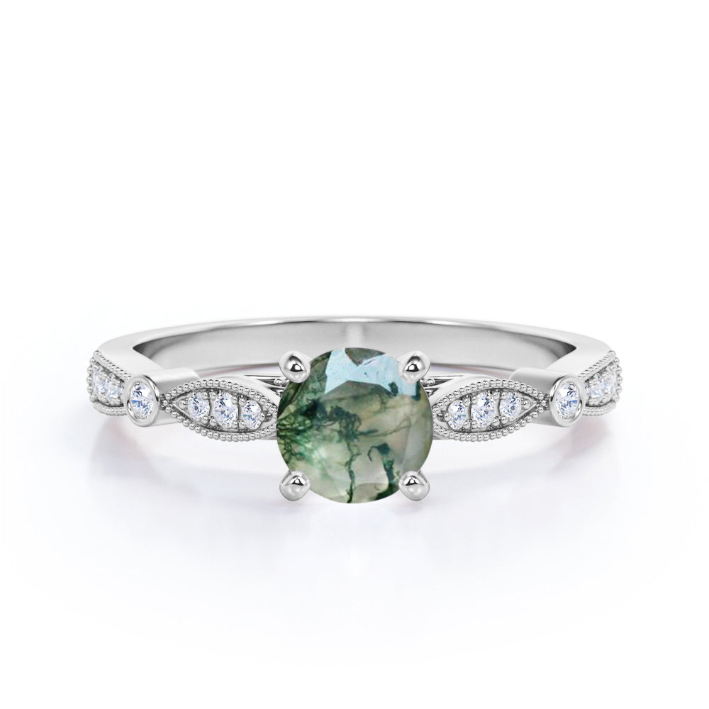 Test 1 carat Round Cut Moss Agate Milgrain Engagement Ring (Copy)