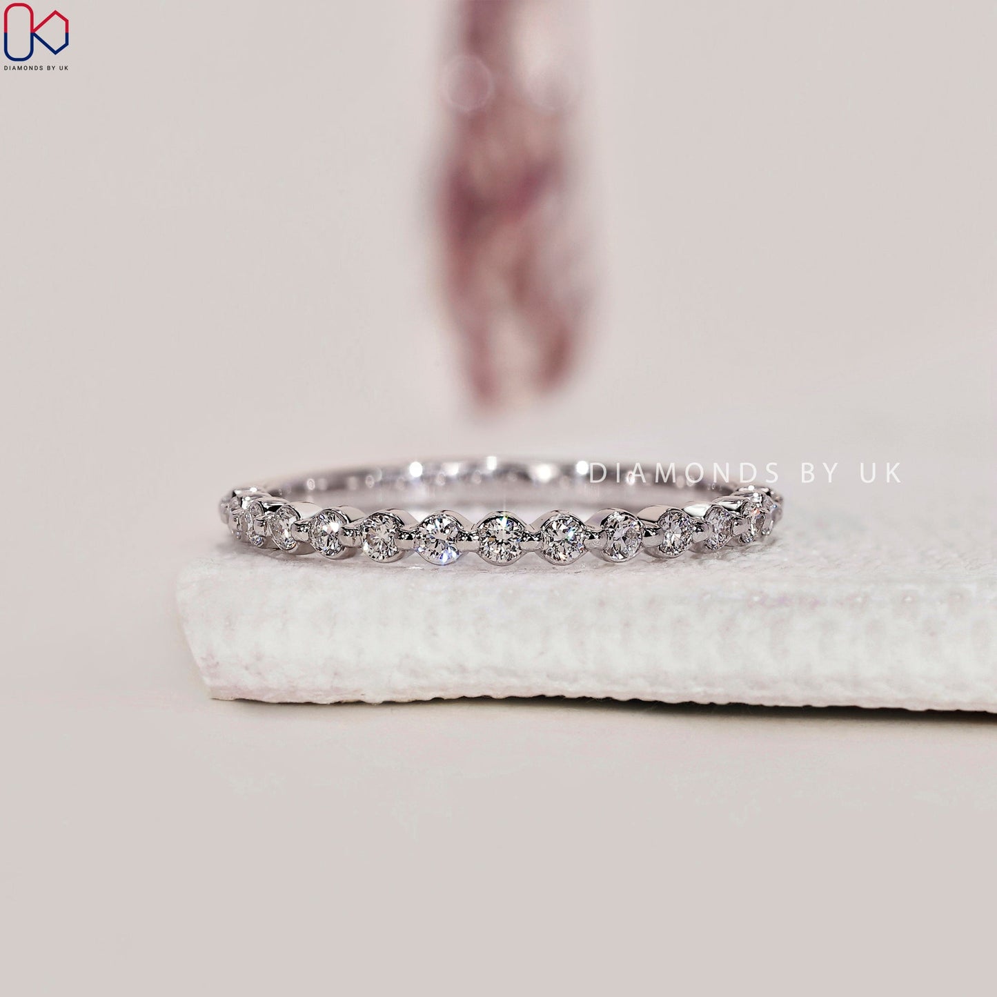Round Diamond Wedding Band With Half Eternity