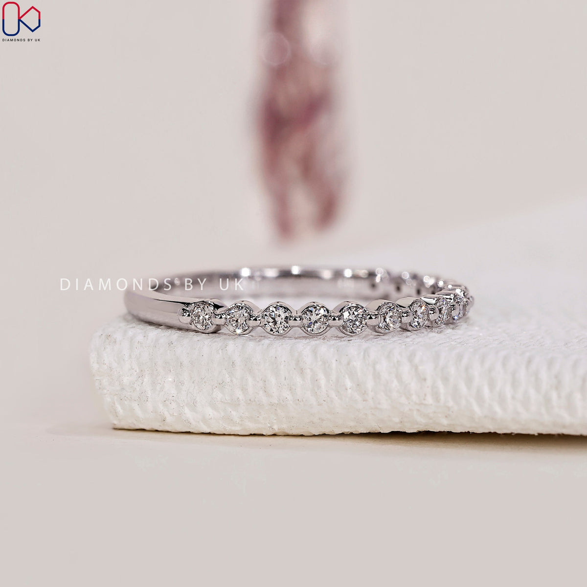 Round Diamond Wedding Band With Half Eternity