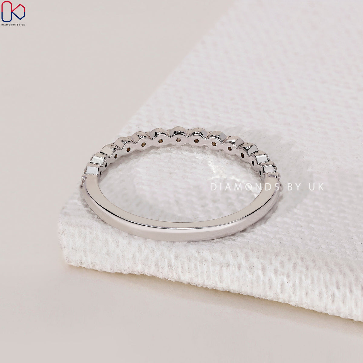 Round Diamond Wedding Band With Half Eternity