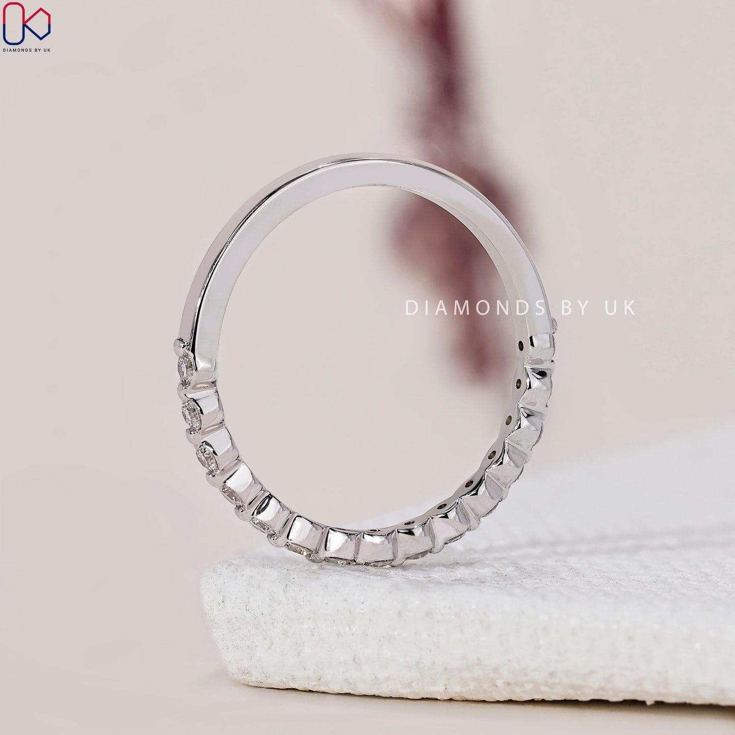 Round Diamond Wedding Band With Half Eternity