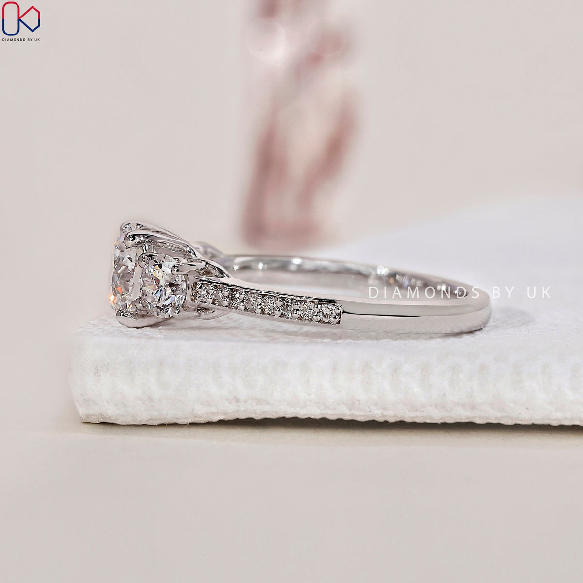 3 Stone Diamond Engagement Ring - Round Cut