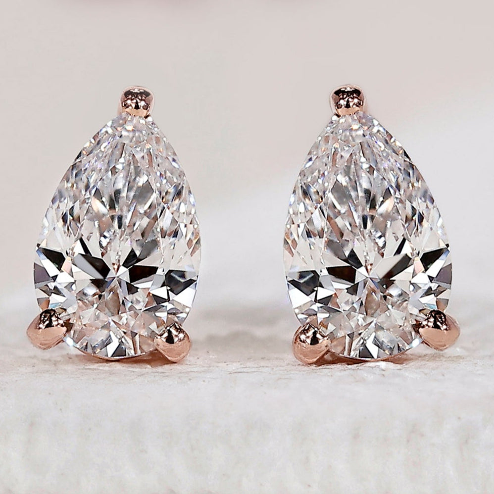 Pear Diamond Earrings - Rose Gold