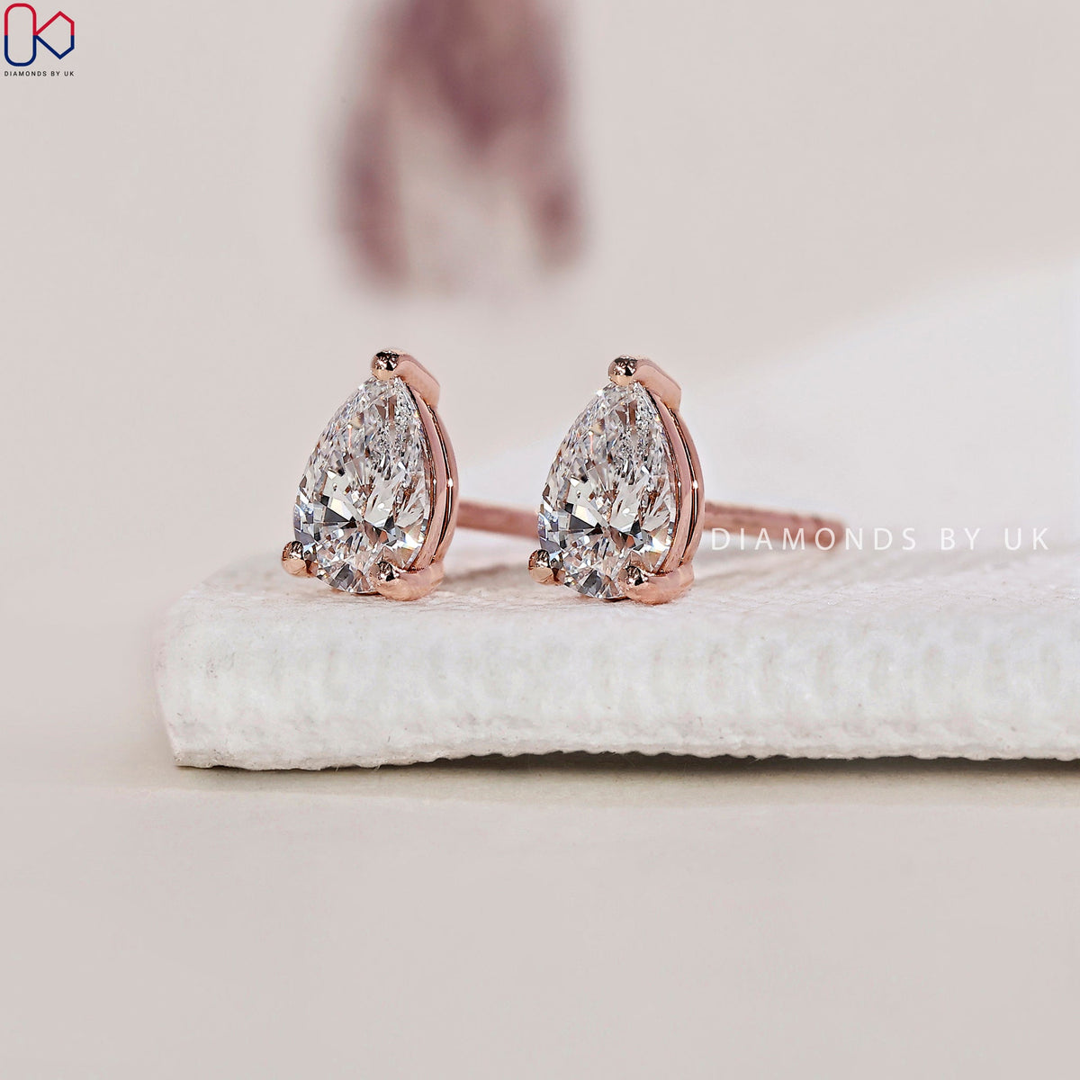 Pear Diamond Earrings - Rose Gold