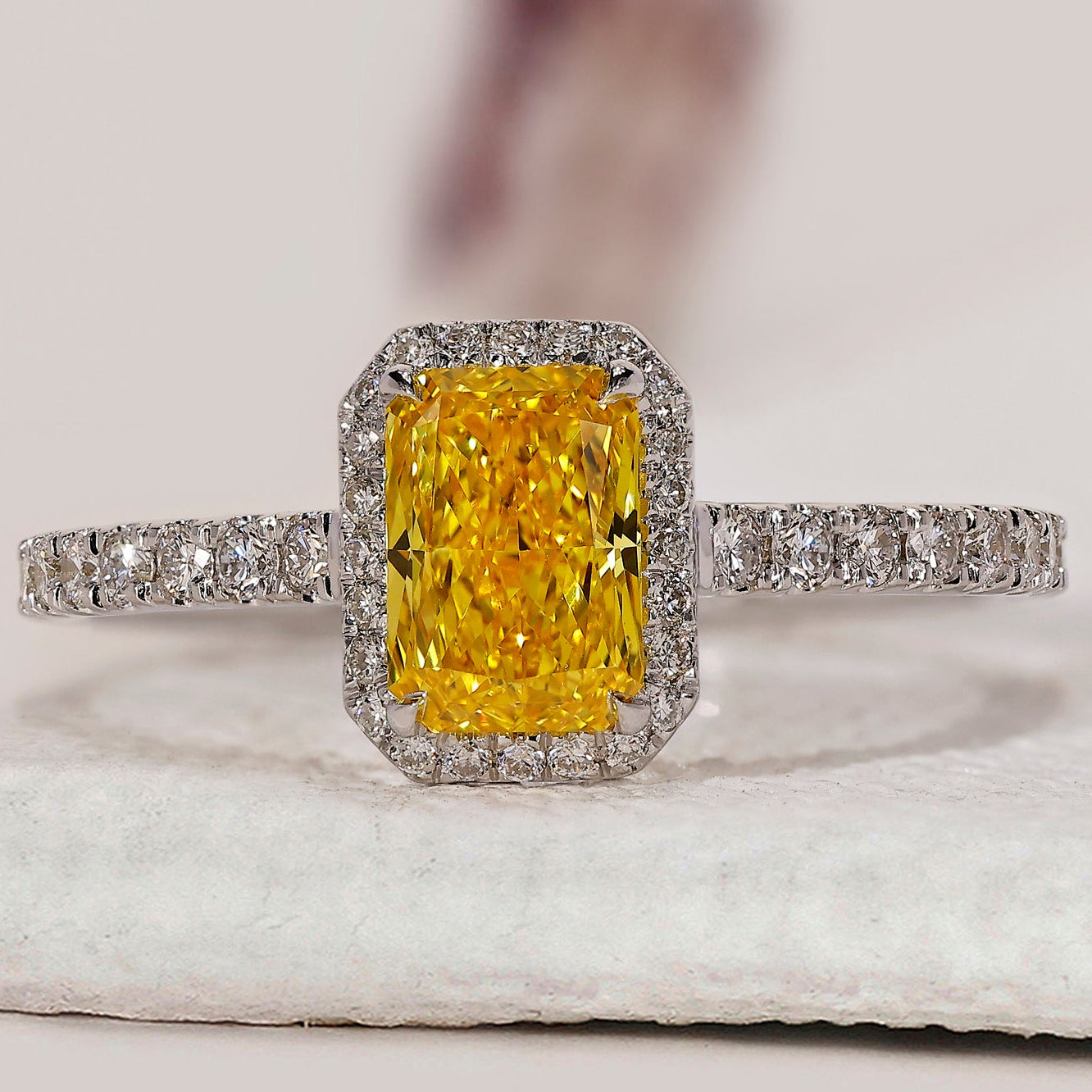Radiant Cut Yellow Diamond Ring in White Gold