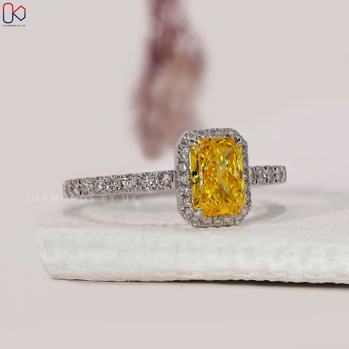 Radiant Cut Yellow Diamond Ring in White Gold