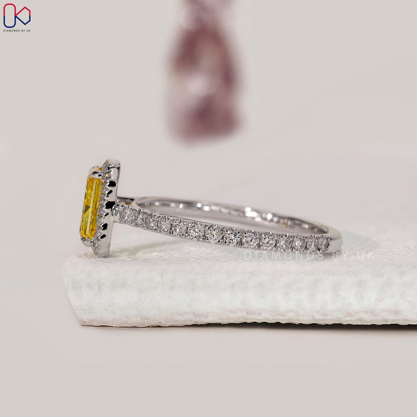 Radiant Cut Yellow Diamond Ring in White Gold