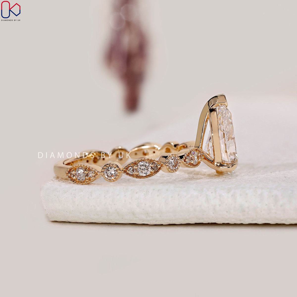Pear Shape Engagement Ring With Milgrain Setting