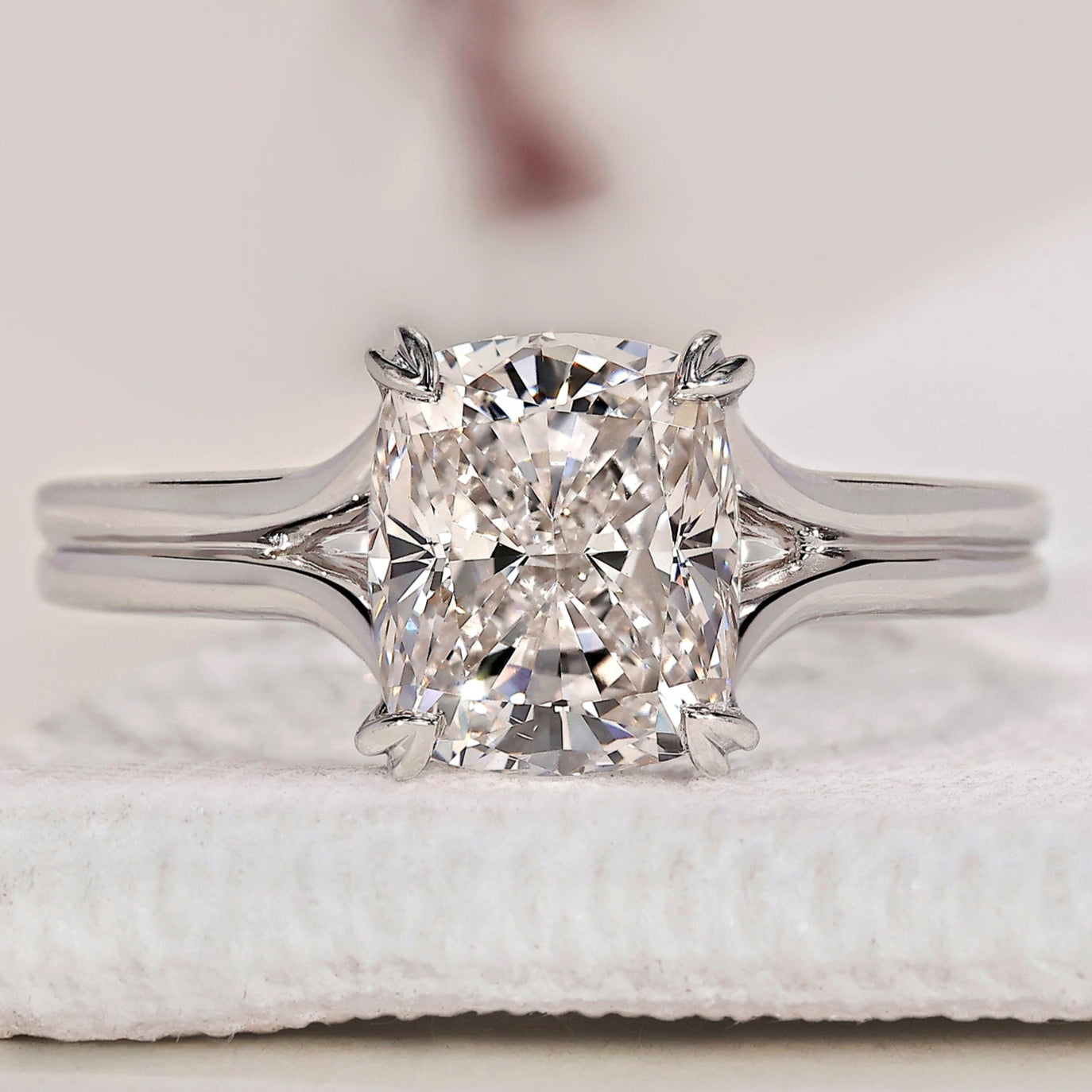 Cushion Cut Diamond Ring With Split Shank Band