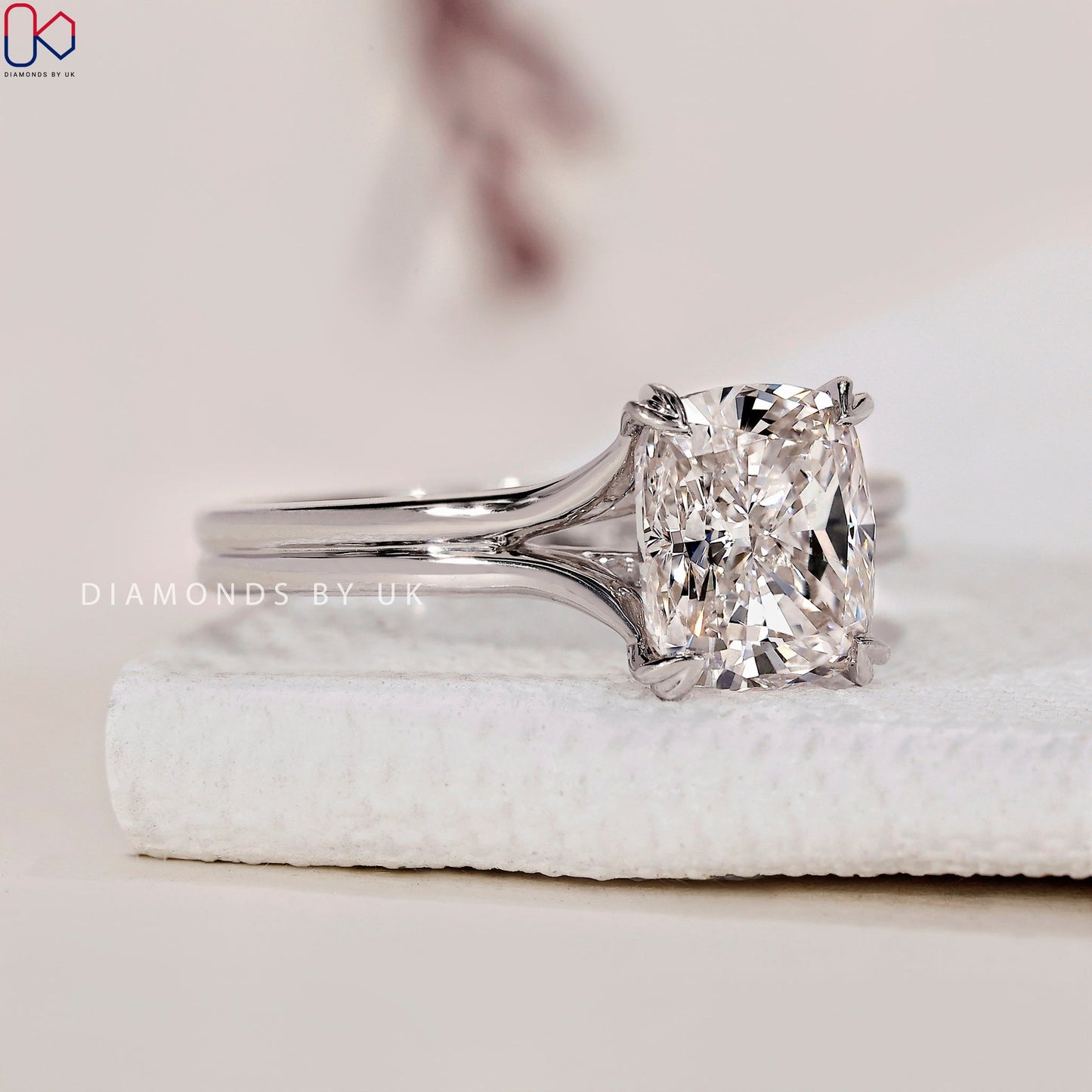 Cushion Cut Diamond Ring With Split Shank Band