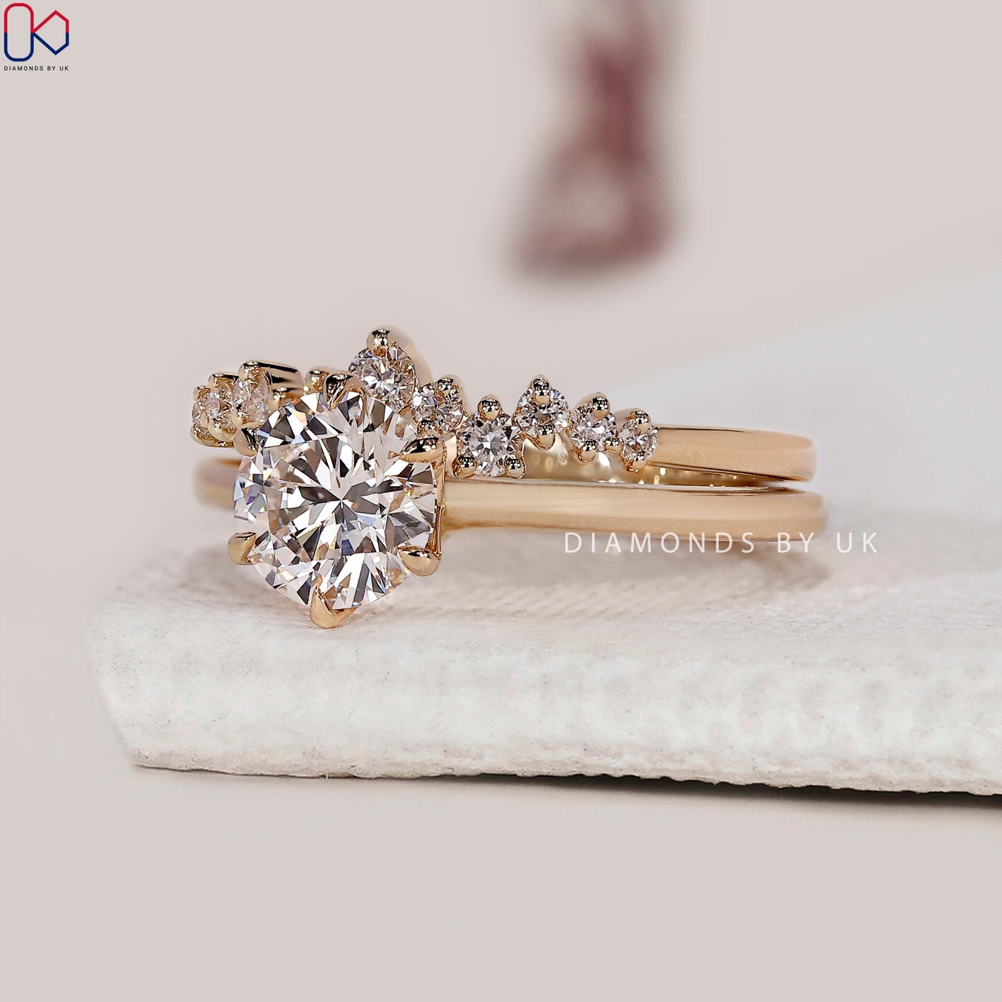 Yellow Gold Solitaire Ring With Wedding Band