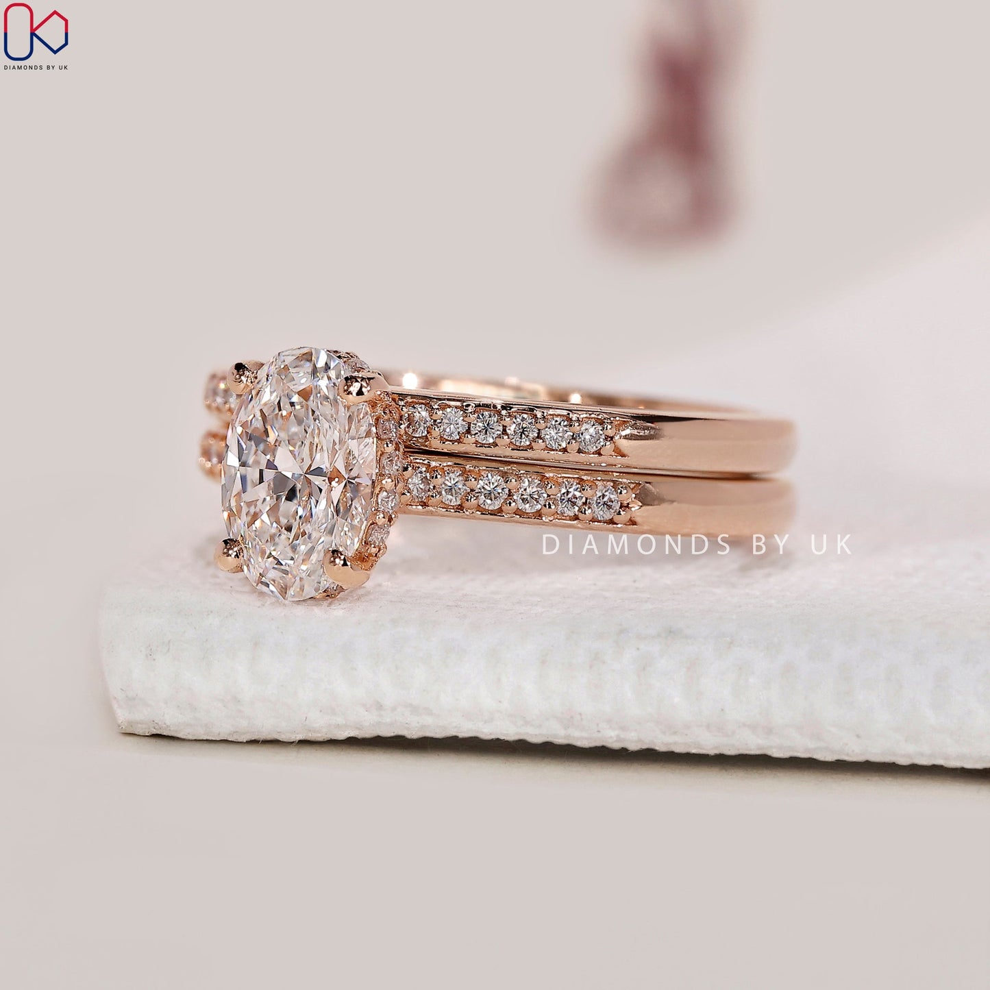 Rose Gold Oval Engagement Ring With Wedding Band