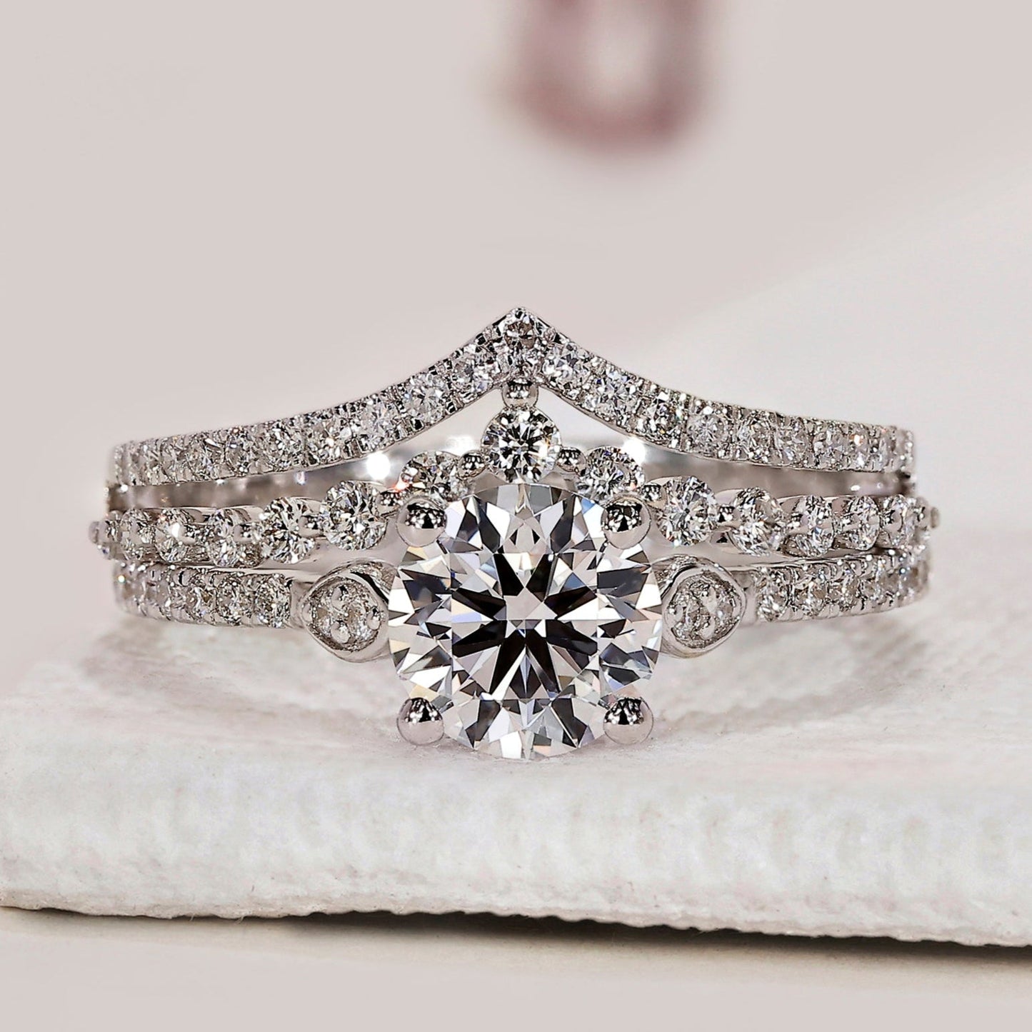 White Gold Pave Engagement Ring With Wedding Band