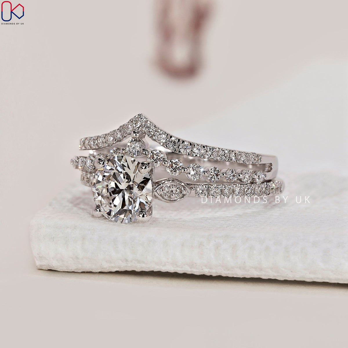 White Gold Pave Engagement Ring With Wedding Band